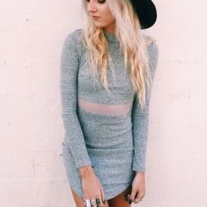 LF Long Sleeve Grey Mesh Dress